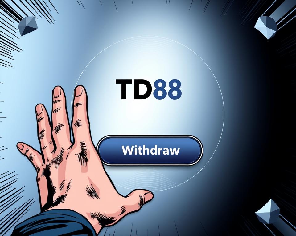 A modern gaming platform interface with a clean, minimalist design. In the center, a prominent "TD88" logo against a sleek, metallic backdrop. In the foreground, a user's hand reaching towards a prominent "Withdraw" button, conveying the action of withdrawing funds. The background features subtle gradient patterns and geometric shapes, creating a sense of depth and sophistication. The overall mood is one of efficiency, security, and user-friendliness, reflecting the reliable and trustworthy nature of the TD88 platform.