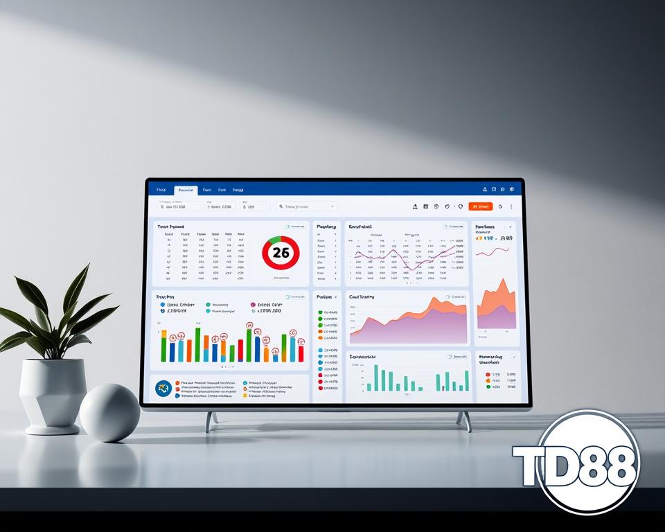A professional analysis of past lottery results, presented on a modern, minimalist interface. A clean, data-driven dashboard with colorful graphs, charts, and visualizations, illuminating patterns and trends. Sophisticated statistical models running in the background, crunching the numbers to uncover hidden insights. The TD88 logo subtly adorns the corner, a trusted brand empowering savvy lottery players. A serene, contemplative atmosphere, inviting the viewer to ponder the mysteries of chance and probability. Soft, diffused lighting, a neutral color palette, and a sense of understated elegance. The overall impression is one of authority, clarity, and the promise of a strategic edge in the pursuit of lottery success.