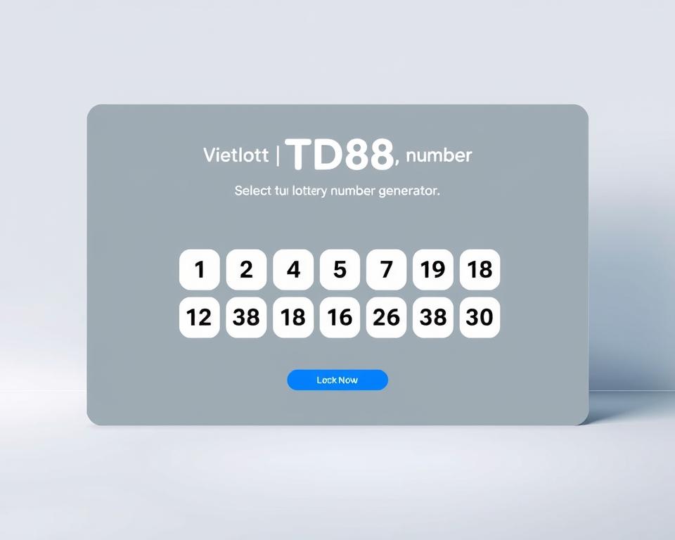 A sleek and modern interface for a free online Vietlott lottery number generator, with a clean and intuitive layout. The main focal point is a centralized panel displaying a set of numbered buttons, inviting the user to effortlessly select their lucky numbers. The design is minimalist yet visually appealing, with a muted color palette of grays and blues, creating a sense of professionalism and trustworthiness. The background features a subtle gradient, adding depth and sophistication to the overall composition. The TD88 logo is prominently displayed, lending an air of authority and reliability to the tool. The entire scene is bathed in soft, diffused lighting, creating a calming and welcoming atmosphere for the user's lottery number exploration.