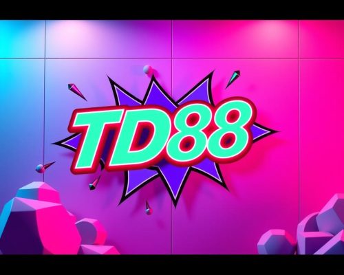 A vibrant and dynamic image showcasing the "TD88" brand in an eye-catching display. Set against a sleek, modern background, the "TD88" logo prominently takes center stage, rendered in a bold, neon-like palette that immediately grabs the viewer's attention. The logo is surrounded by a series of dynamic, overlapping shapes and geometric patterns, creating a sense of movement and energy. The overall composition is well-balanced, with a clean, minimalist aesthetic that complements the bold branding. Carefully crafted lighting and camera angles accentuate the depth and dimensionality of the scene, resulting in a visually striking and captivating image that effectively represents the "TD88" brand and its associated promotions and offers.